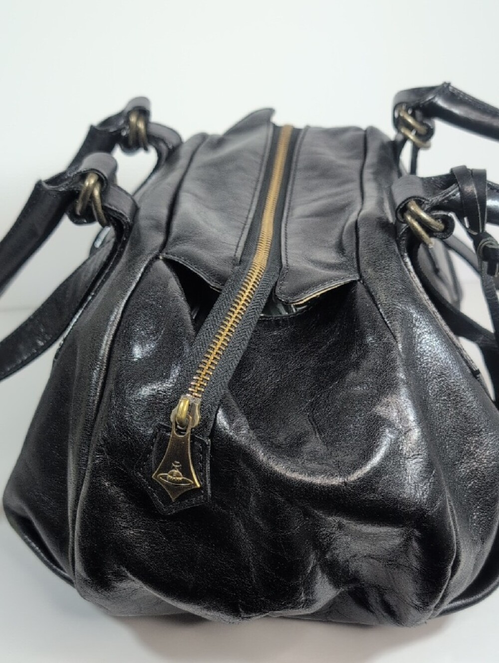 Vivienne Westwood Vintage Y2K Leather Boston Bag Orb Charm - Picture 6 of 16